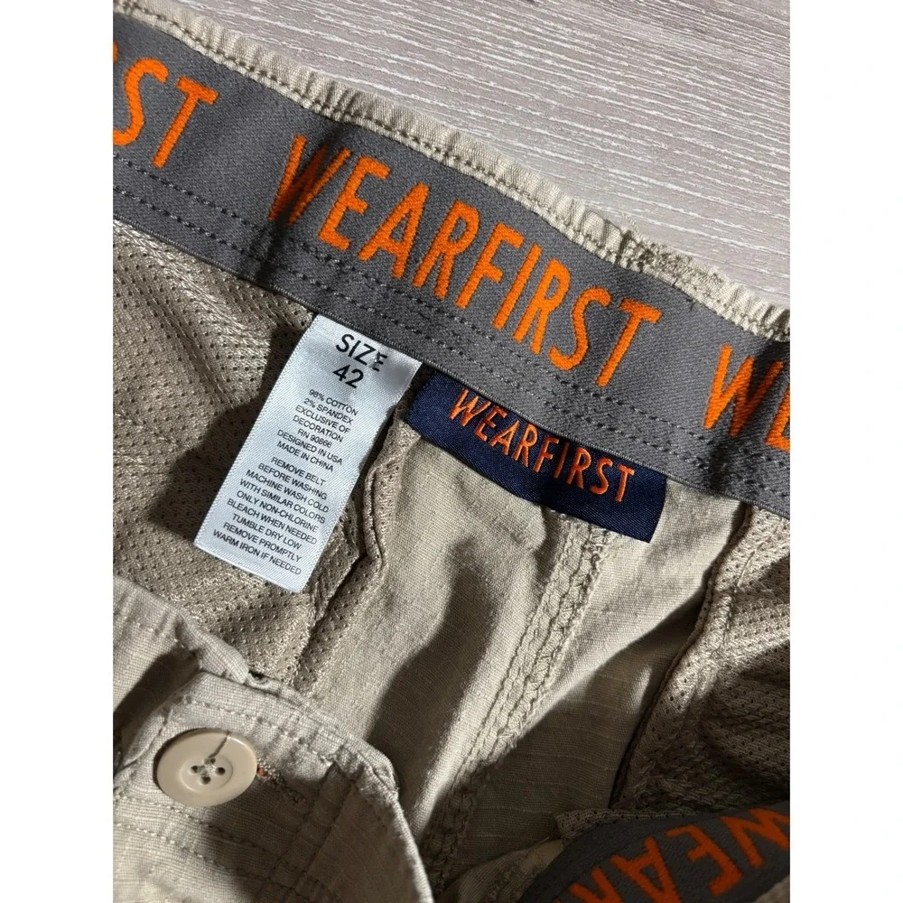 WearFirst Mens Cargo Shorts Tan Khaki Ripstop Stretch Size 42 Outdoor Casual